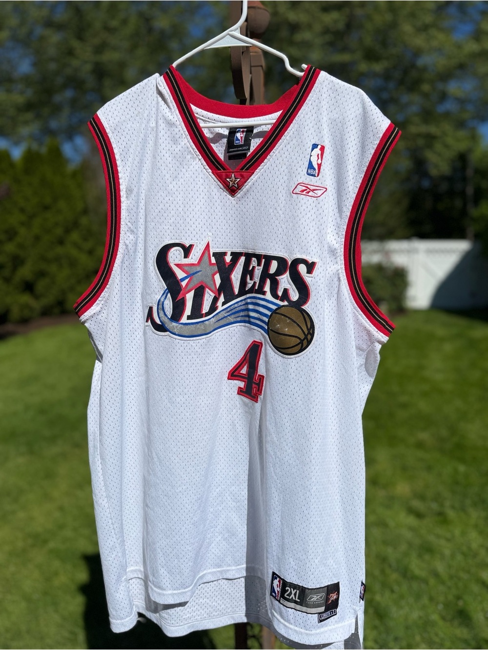 Reebok Vintage White Red Black Philadelphia Sixers Basketball Jersey #4 Webber